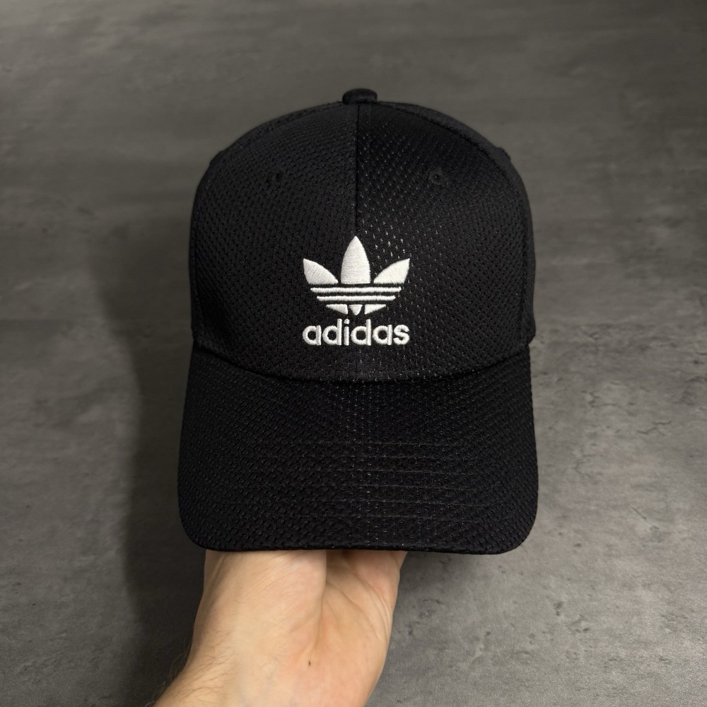 Vintage Adidas Hat Black White 2000s Y2K Mesh Running Gym Yoga Golf S/M Flex Fit - Picture 2 of 7